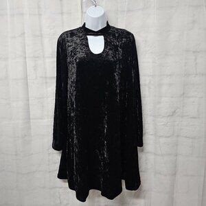 M Fasis Black Velour Dress Goth Boho Grunge Punk Mock Neck Mini M